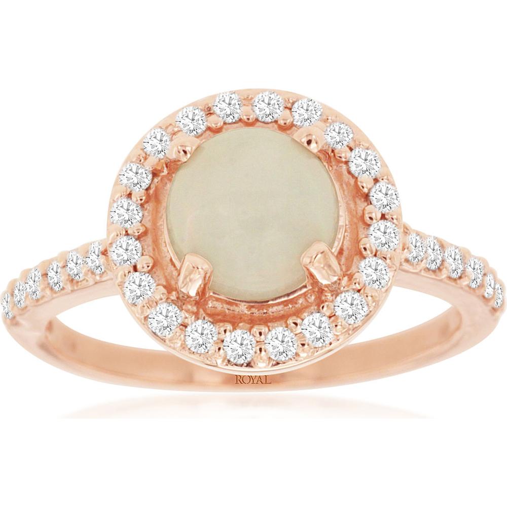 Royal 14K Rose Gold Halo Ring with 1.20 Carats Round Opal and 0.40 Carats Total Round Diamonds