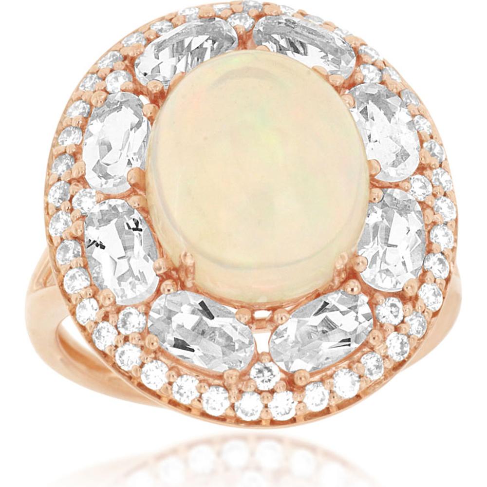 Royal 14K Rose Gold Halo Ring with Oval Opal and Diamond Accents - 3.00 Carat Opal, 0.50 Carat Diamond Total Weight