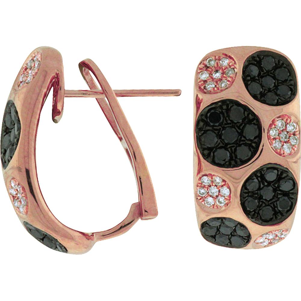 Royal 14K Rose Gold Hoop Earrings with Round White and Black Diamonds - 1.44 Carats Total Diamond Weight