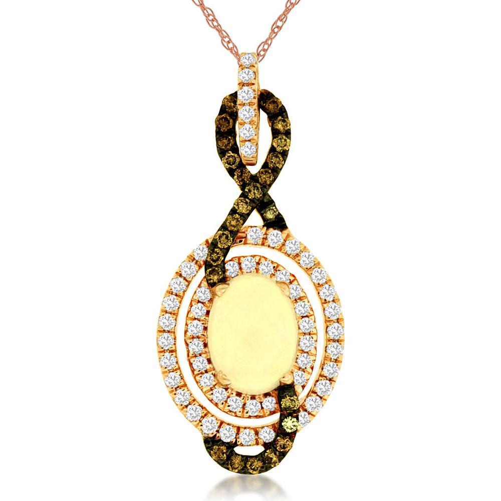 Royal 14K Rose Gold Infinity-Inspired Opal and Diamond Pendant with 0.90 Carat Opal and 0.50 Carat Diamond Halo