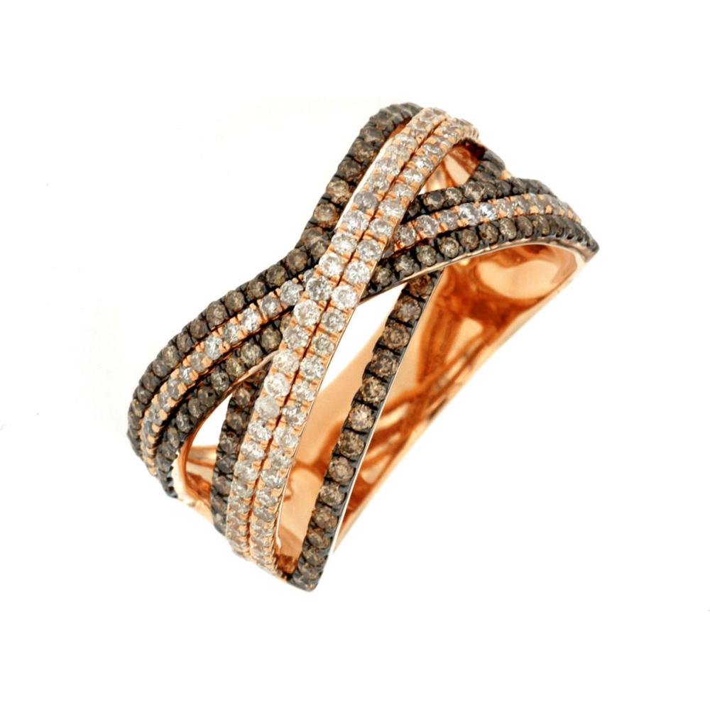 Royal 14K Rose Gold Mocha & White Diamond Cross Ring - 1.38 Carats Total Diamond Weight