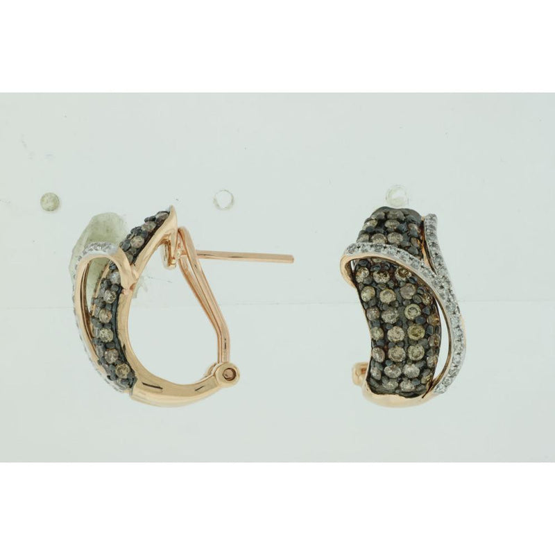 Royal 14K Rose Gold Mocha and White Diamond Earrings - 1.15 Carat Total Diamond Weight