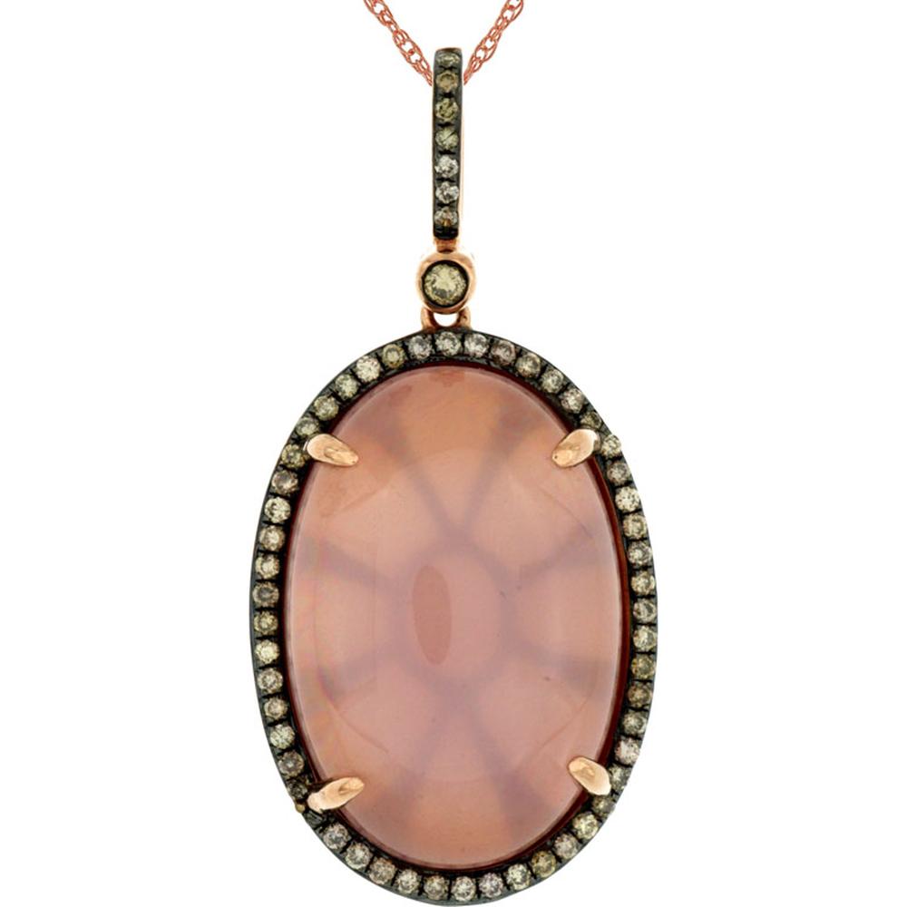 Royal 14K Rose Gold Mocha Diamond & Rose Quartz Oval Pendant - 17.00 Carat Total Gem Weight