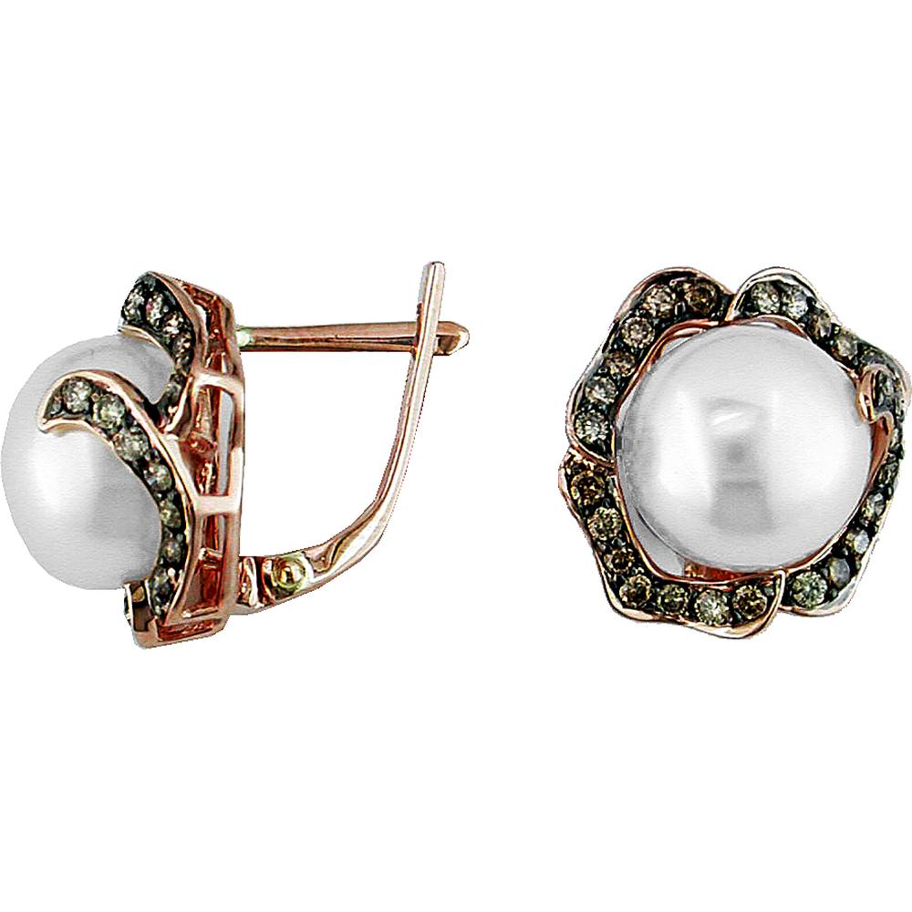 Royal 14K Rose Gold Mocha Pearl & Diamond Halo Earrings - 0.70 Carat Total Diamond Weight