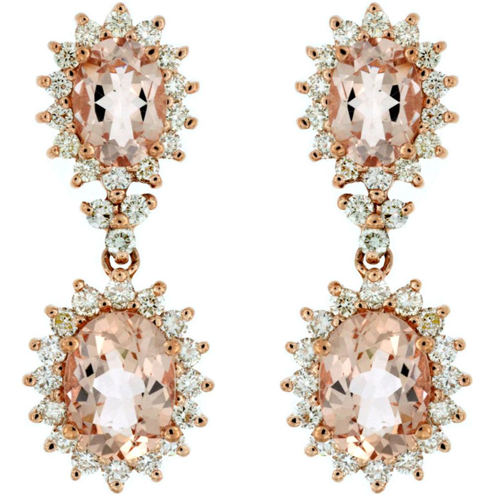 Royal 14K Rose Gold Morganite & Diamond Drop Earrings - 3.30 Carat Total Morganite Weight