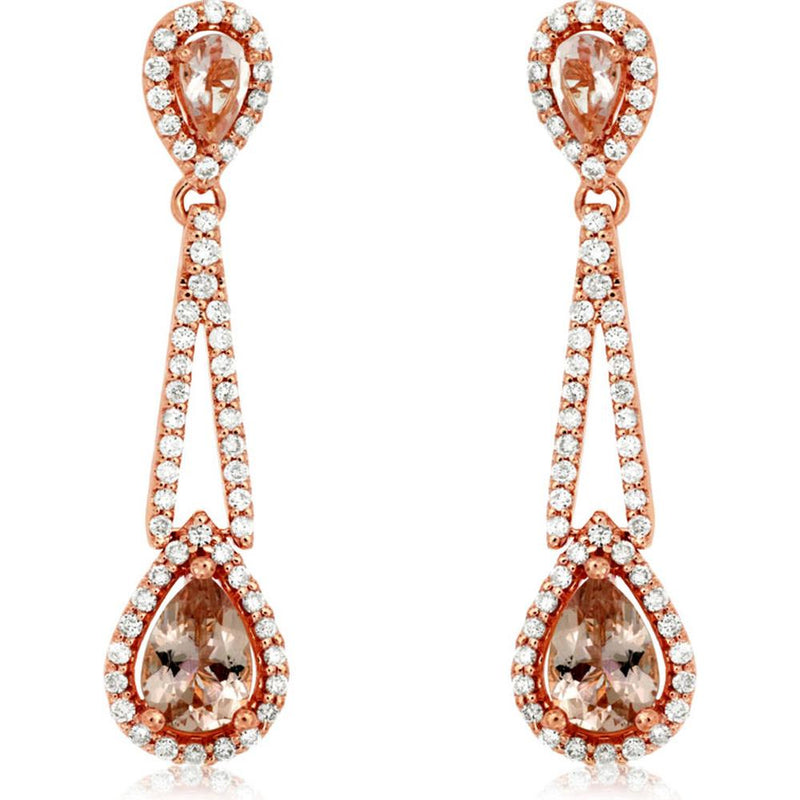 Royal 14K Rose Gold Morganite and Diamond Drop Earrings - Feminine Sophistication