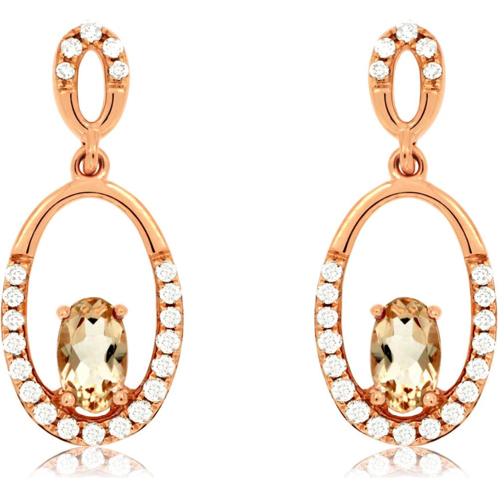Royal 14K Rose Gold Morganite and Diamond Earrings - 0.40 Carat Morganite, 0.20 Carat Diamond Total