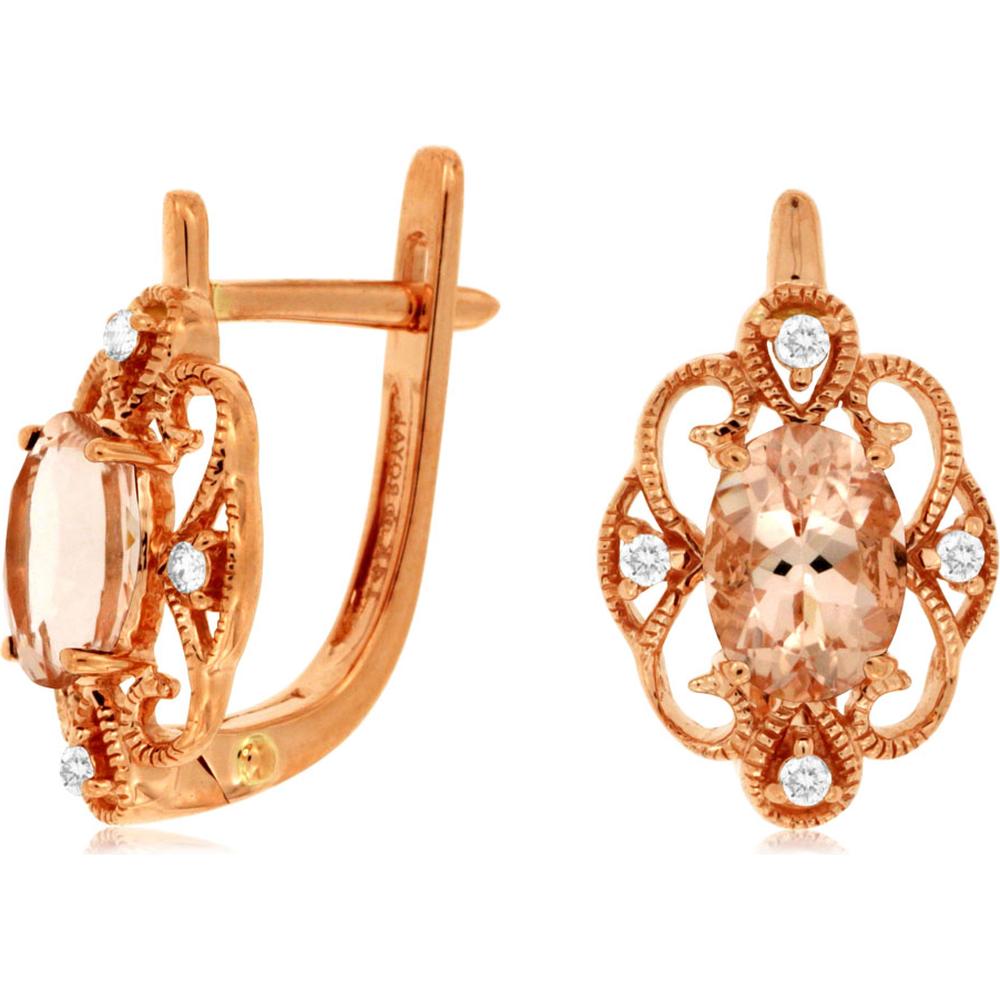 Royal 14K Rose Gold Morganite & Diamond Earrings - Timeless Elegance