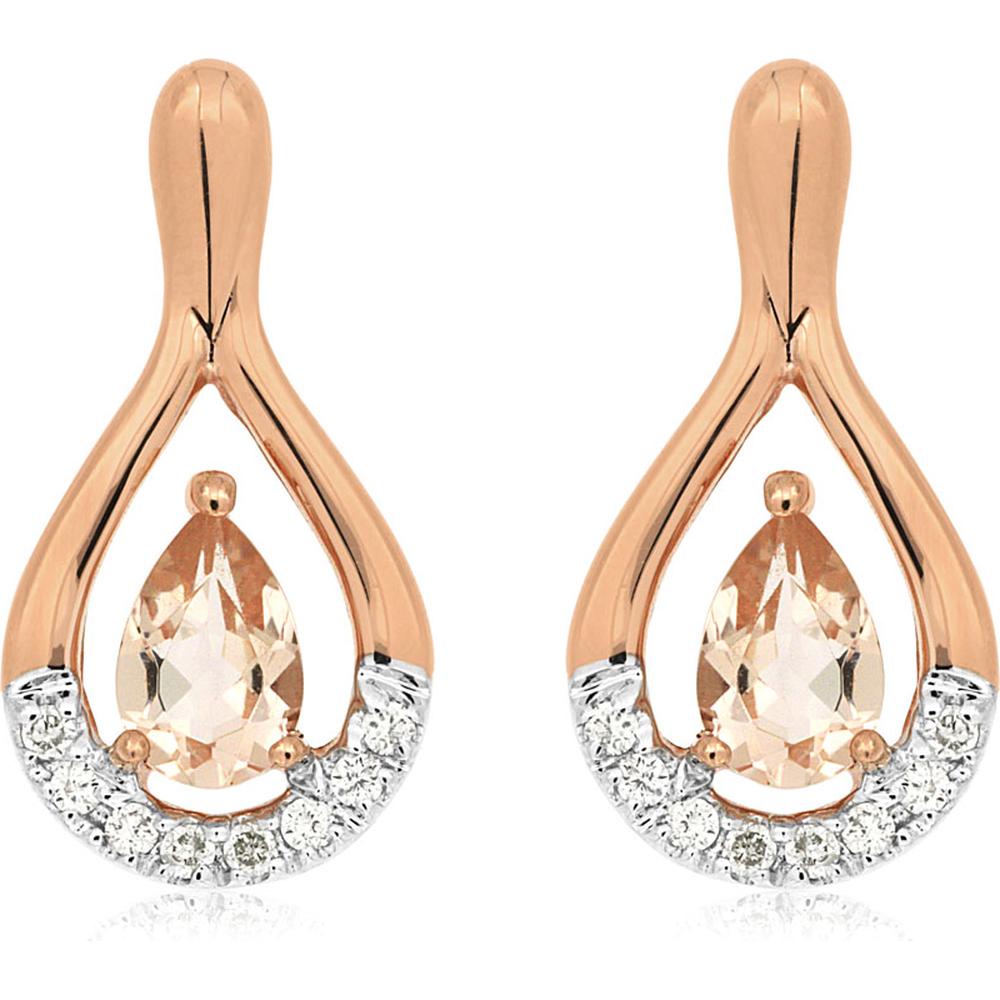 Royal 14K Rose Gold Morganite and Diamond Halo Earrings - 0.70 Carat Morganite, 0.12 Carat Diamond Total