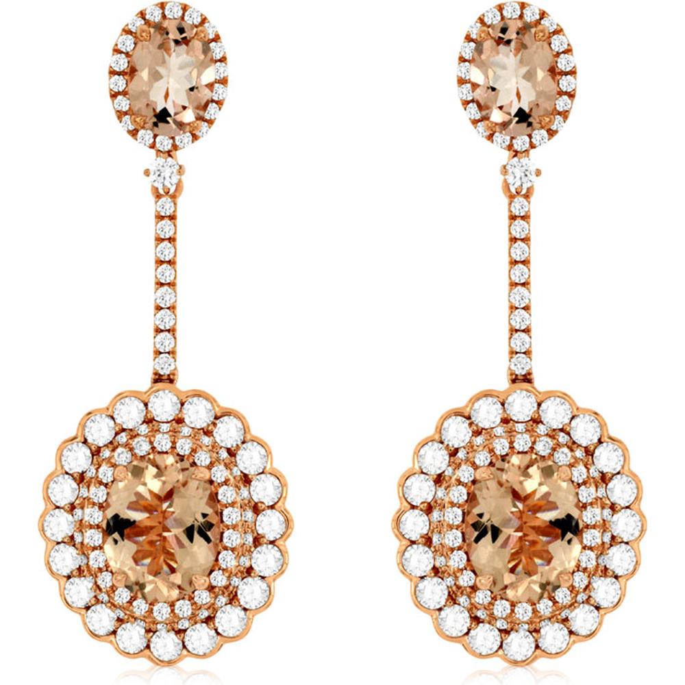 Royal 14K Rose Gold Morganite & Diamond Halo Earrings - 10.20 Carat Total Gem Weight