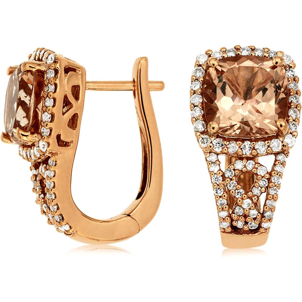 Royal 14K Rose Gold Morganite and Diamond Halo Earrings - 2.60 Carat Total Gem Weight