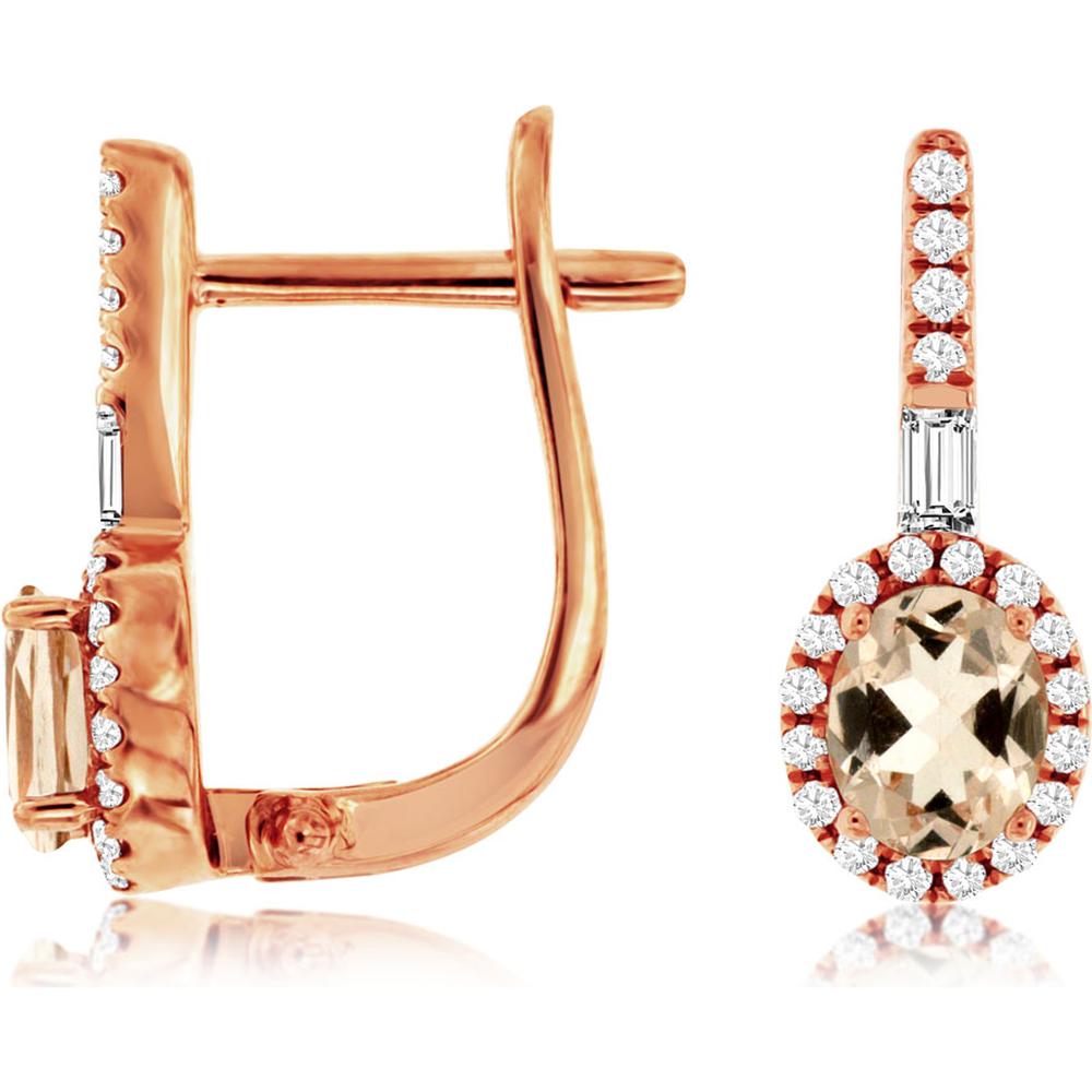 Royal 14K Rose Gold Morganite and Diamond Halo Earrings - Exquisite Romance
