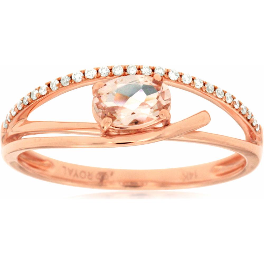 Royal 14K Rose Gold Morganite and Diamond Halo Ring - 0.40 Carat Morganite, 0.08 Carat Diamond Total