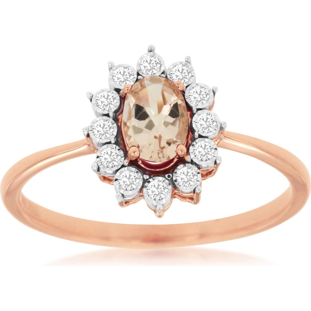 Royal 14K Rose Gold Morganite and Diamond Halo Ring - 0.40 Carat Morganite, 0.11 Carat Diamond Total Weight