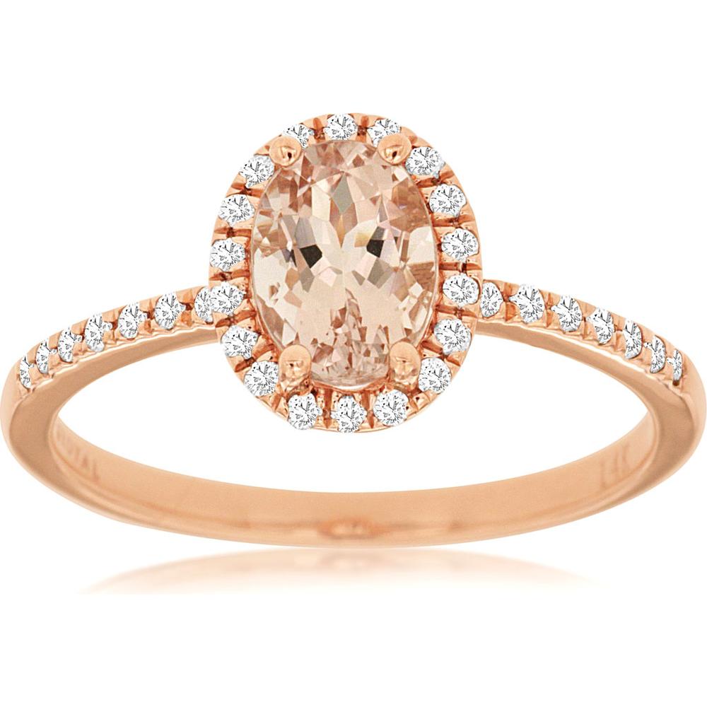 Royal 14K Rose Gold Morganite & Diamond Halo Ring - 0.67 Carats Morganite & 0.17 Carats Diamonds