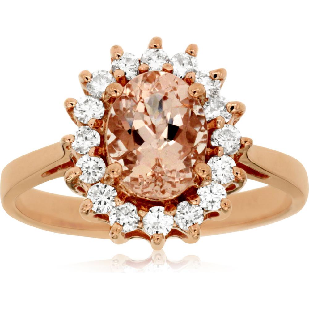 Royal 14K Rose Gold Morganite & Diamond Halo Ring - 0.95 Carats Morganite, 0.43 Carats Total Diamond Weight