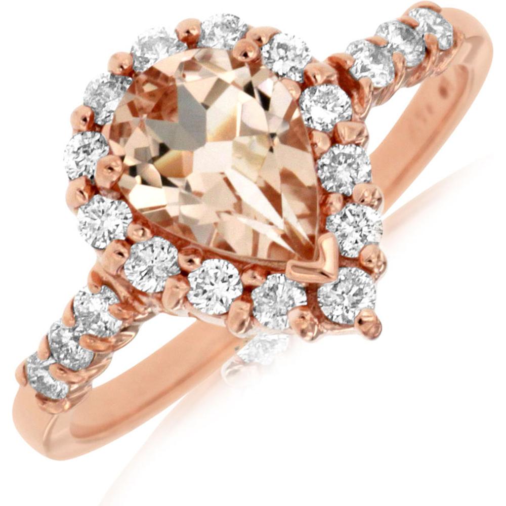 Royal 14K Rose Gold Morganite & Diamond Halo Ring - 0.95 Carats Morganite, 0.45 Carats Total Diamond Weight