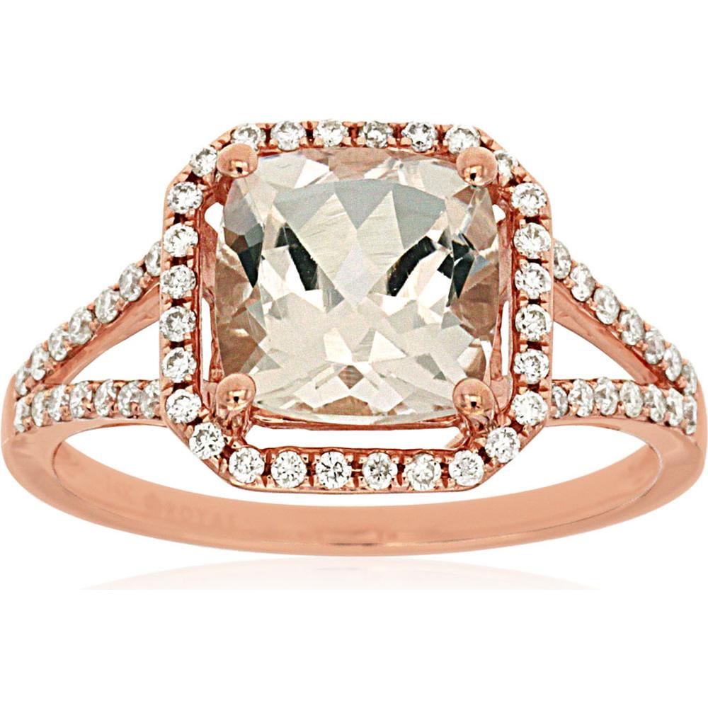 Royal 14K Rose Gold Morganite and Diamond Halo Ring - 2.30 Carats Total Carat Weight