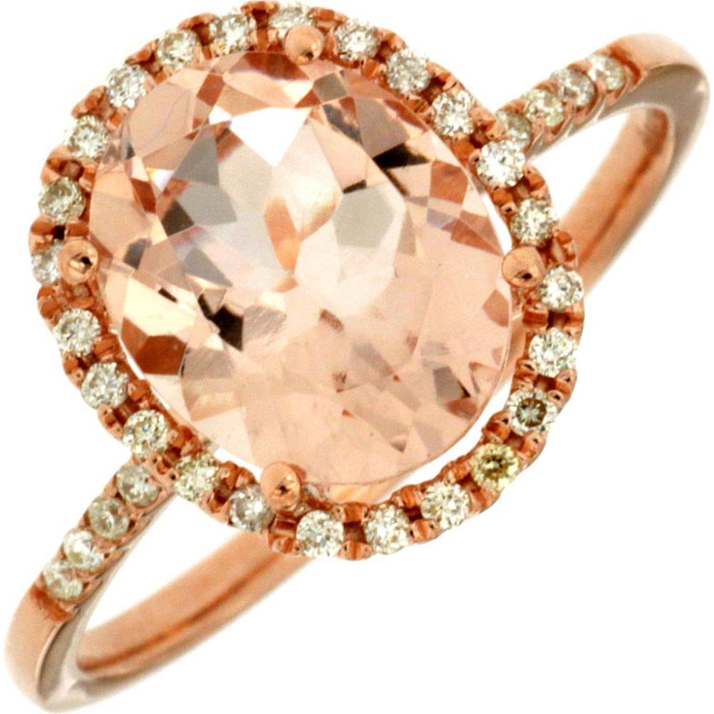 Royal 14K Rose Gold Morganite & Diamond Halo Ring - 2.60 Carats Morganite, 0.21 Carats Total Diamond Weight