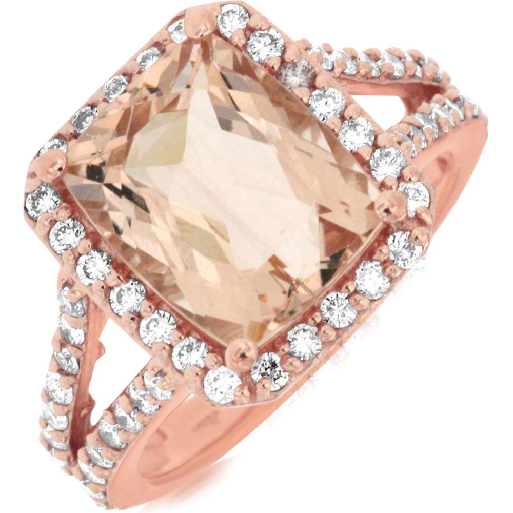 Royal 14K Rose Gold Morganite & Diamond Halo Ring - 4.10 Carats Morganite, 1.00 Carats Total Diamond Weight
