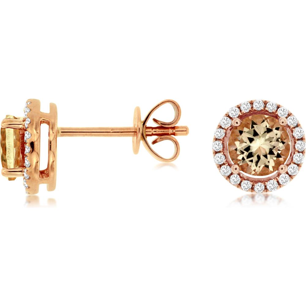 Royal 14K Rose Gold Morganite & Diamond Halo Stud Earrings - 1.50 Carats Total Gem Weight