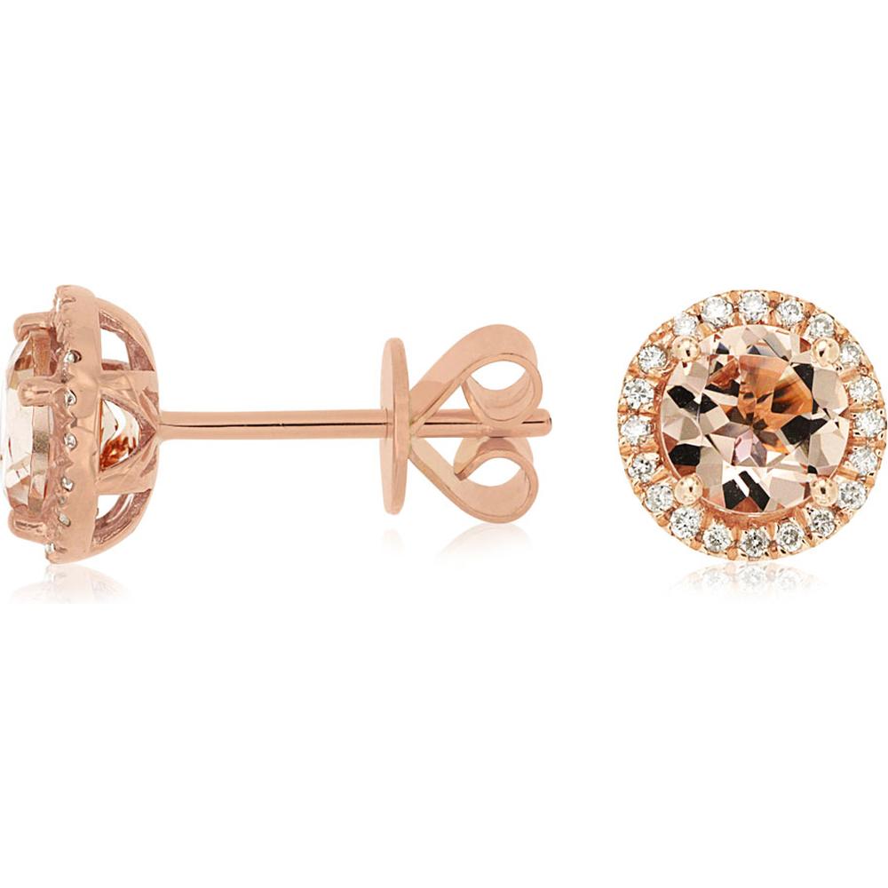 Royal 14K Rose Gold Morganite & Diamond Halo Stud Earrings - 1.61 Carats Total Weight