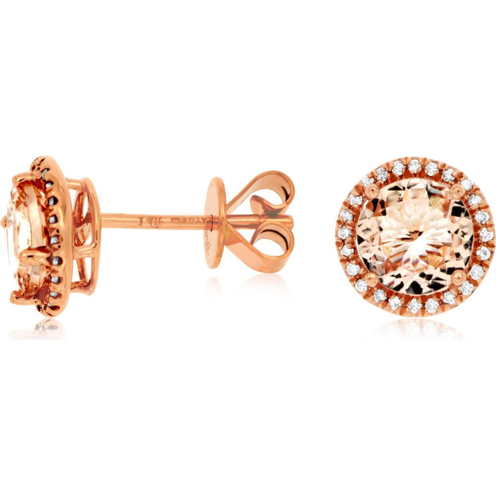 Royal 14K Rose Gold Morganite & Diamond Halo Stud Earrings - 2.65 Carats Total Gem Weight