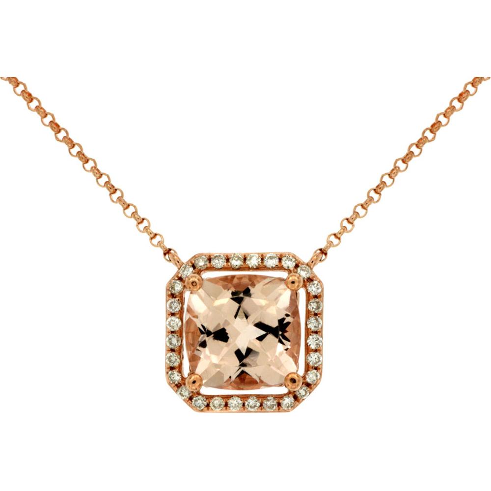 Royal 14K Rose Gold Morganite & Diamond Necklace - 2.00 Carat Total Morganite Weight
