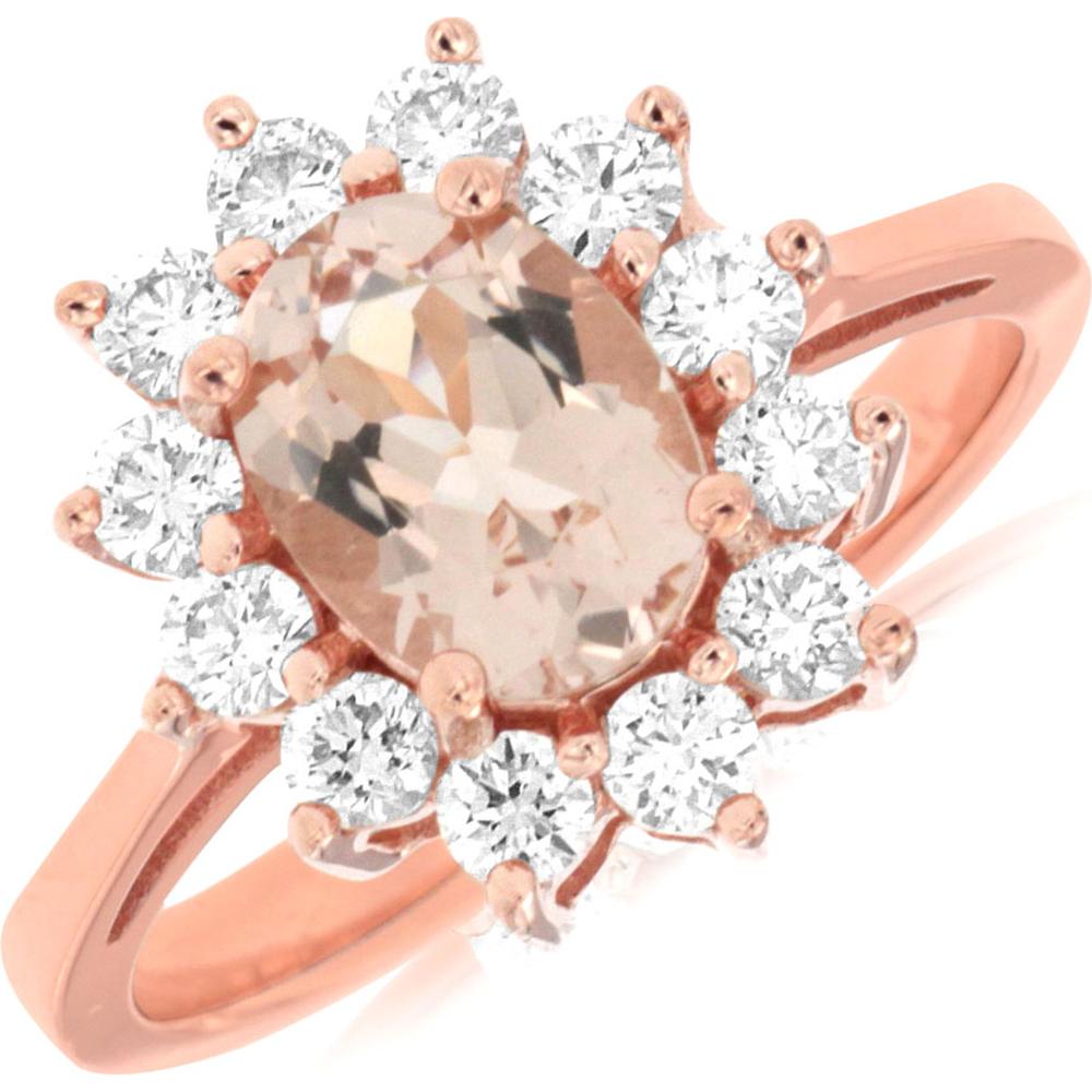 Royal 14K Rose Gold Morganite & Diamond Oval Halo Ring - 1.75 Carats Total Weight