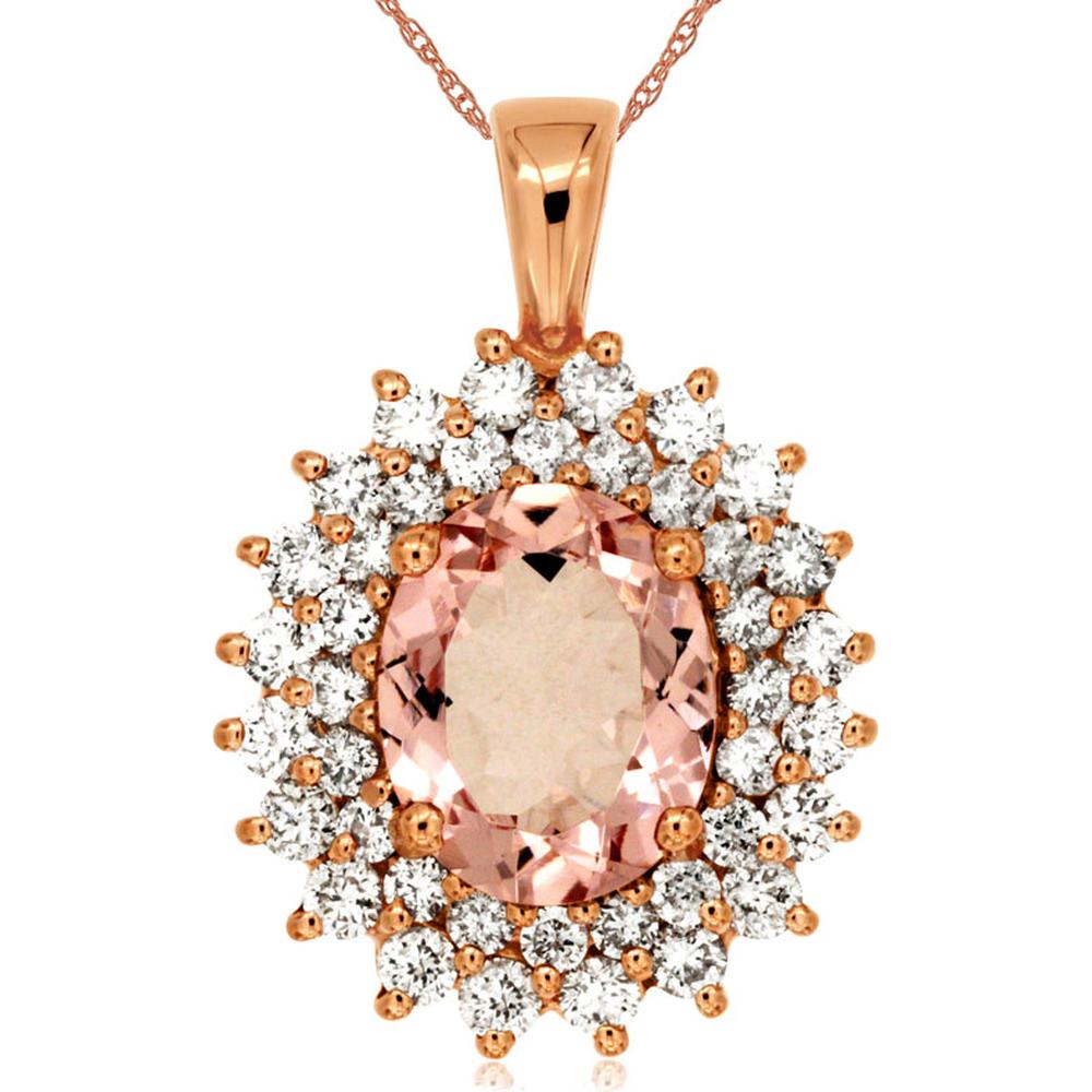 Royal 14K Rose Gold Morganite & Diamond Oval Pendant - 2.60 Carats Morganite & 1.00 Carats Total Diamond Weight