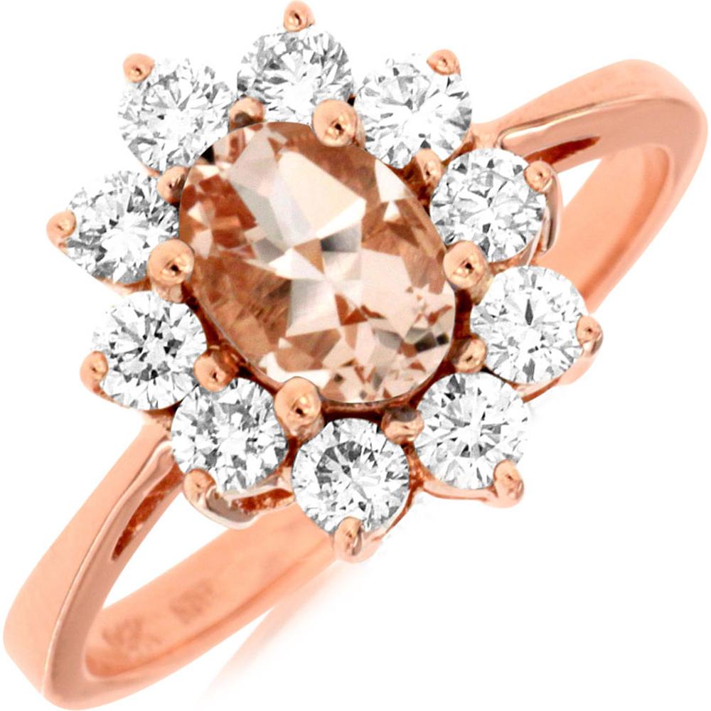 Royal 14K Rose Gold Morganite and Diamond Oval Ring - 1.45 Carat Total Gem Weight