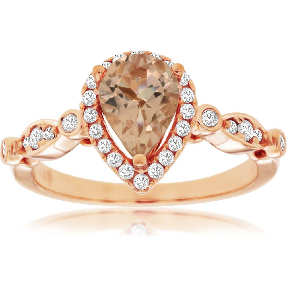 Royal 14K Rose Gold Morganite and Diamond Pear-Shaped Ring - 1.20 Carat Total Gem Weight