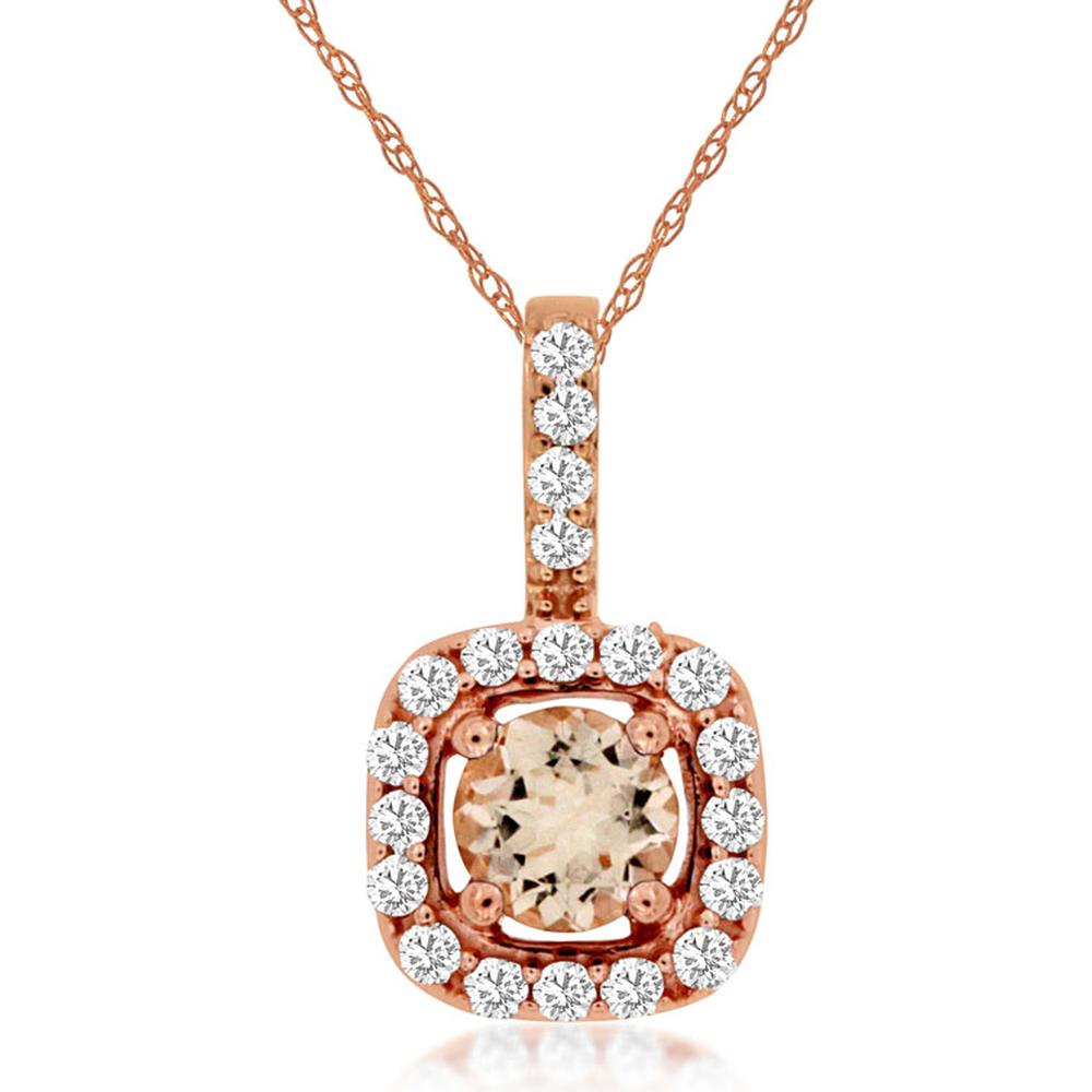 Royal 14K Rose Gold Morganite & Diamond Pendant - 0.21 Carat Morganite, 0.14 Carat Diamonds
