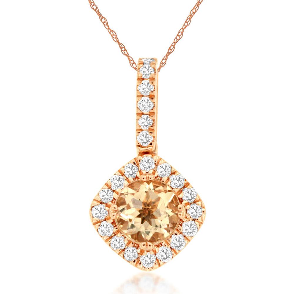 Royal 14K Rose Gold Morganite & Diamond Pendant - 0.38 Carat Morganite, 0.16 Carat Diamond Total Weight