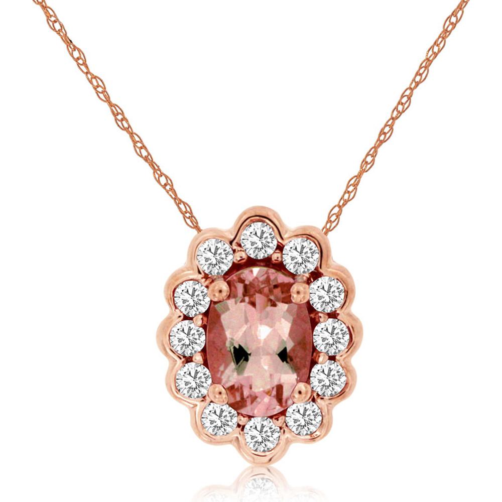 Royal 14K Rose Gold Morganite and Diamond Pendant - 0.40 Carat Main Stone - 0.16 Carat Additional Stones