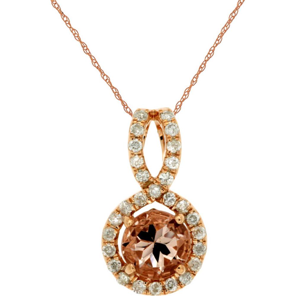 Royal 14K Rose Gold Morganite & Diamond Pendant - 0.75 Carat Morganite, 0.20 Carat Diamonds