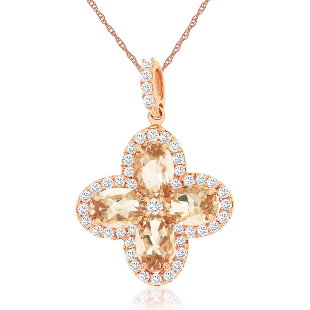 Royal 14K Rose Gold Morganite & Diamond Pendant - 1.60 Carat Morganite, 0.40 Carat Diamond Total Weight