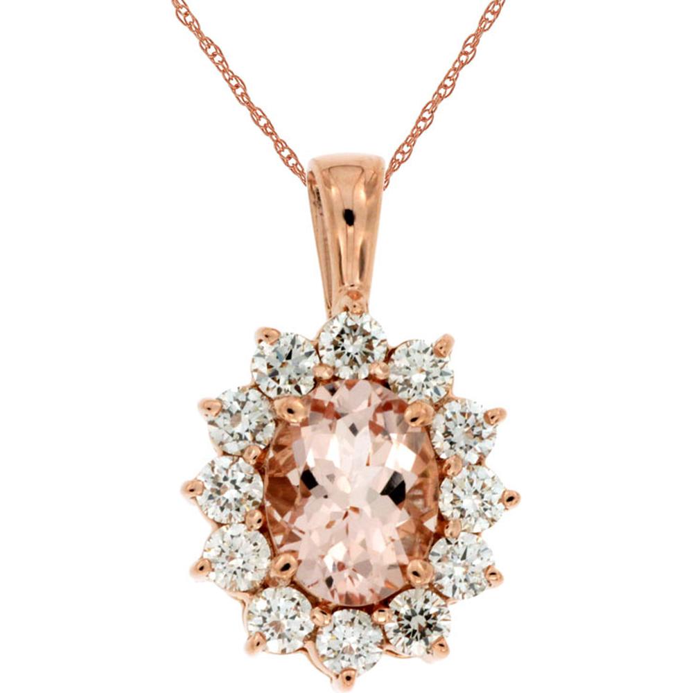 Royal 14K Rose Gold Morganite & Diamond Pendant - 1.60 Carat Oval Morganite