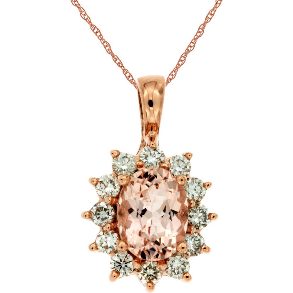 Royal 14K Rose Gold Morganite & Diamond Pendant - 1.63 Carat Total Gem Weight