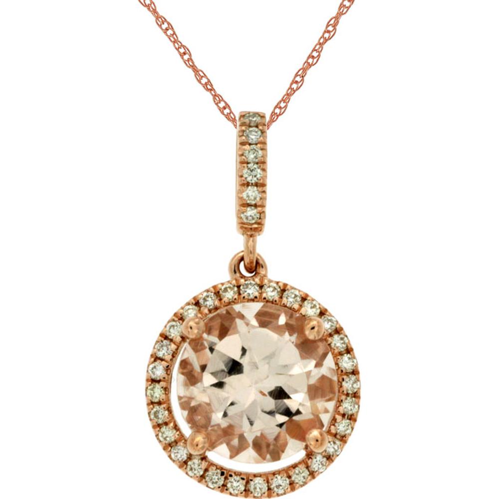 Royal 14K Rose Gold Morganite & Diamond Pendant - 1.75 Carats Morganite, 0.13 Carats Diamond Total Weight