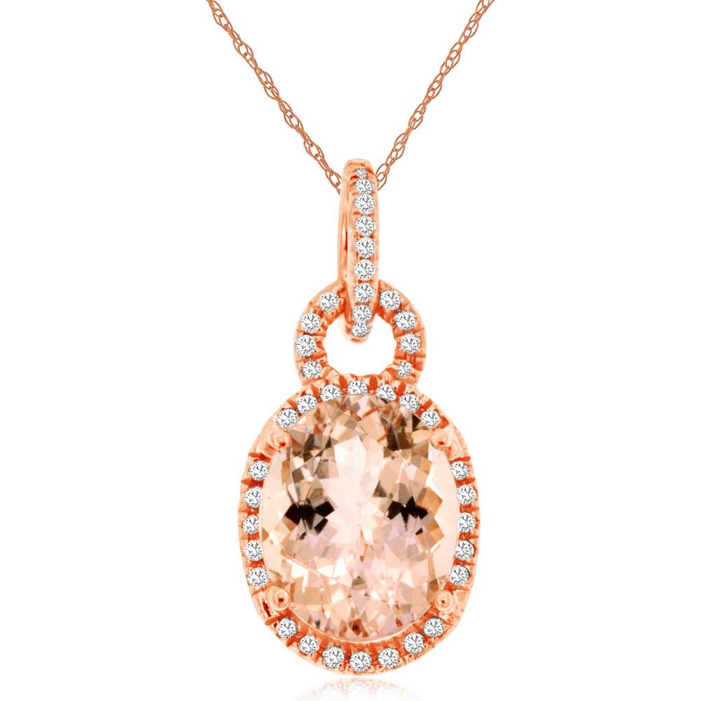 Royal 14K Rose Gold Morganite and Diamond Pendant - 2.50 Carats Morganite, 0.12 Carats Diamond