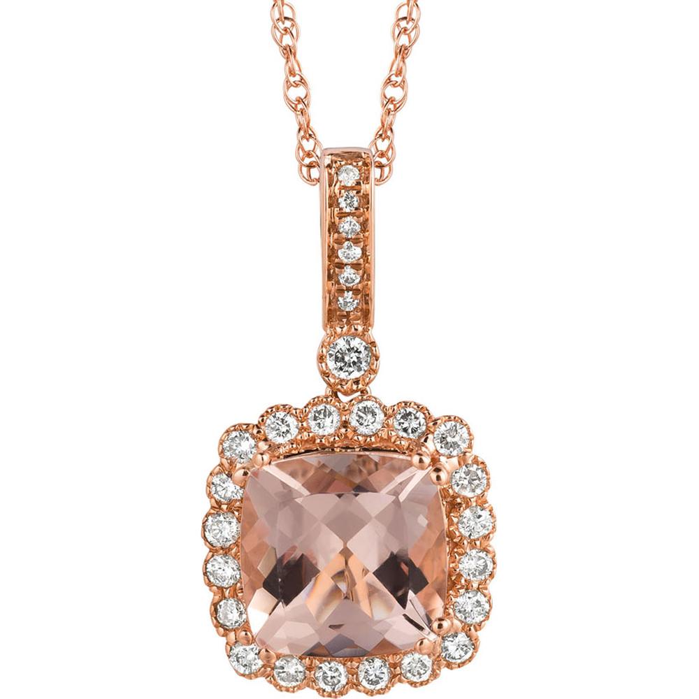 Royal 14K Rose Gold Morganite & Diamond Pendant - 2.60 Carats Morganite, 0.37 Carats Total Diamond Weight