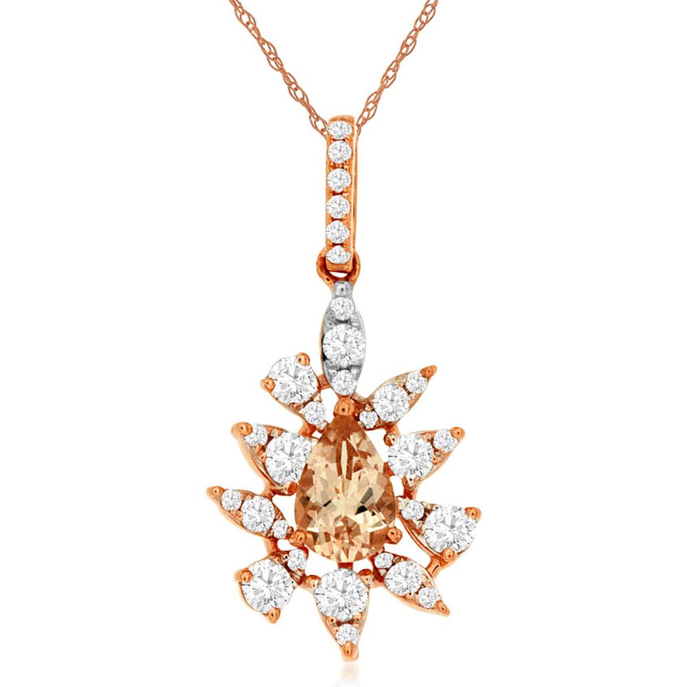 Royal 14K Rose Gold Morganite & Diamond Pendant - Exquisite Pear-Shaped Necklace