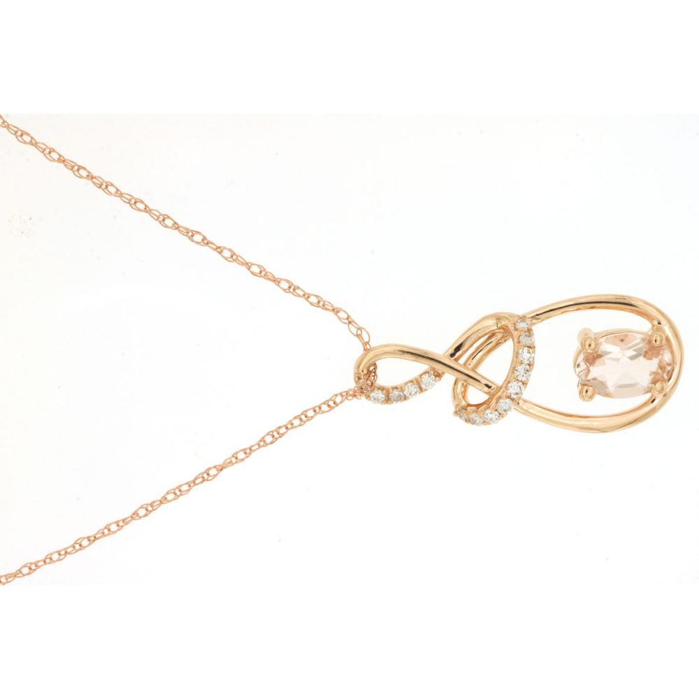 Royal 14K Rose Gold Morganite & Diamond Pendant with 0.40 Carats Morganite and 0.08 Carats Diamonds