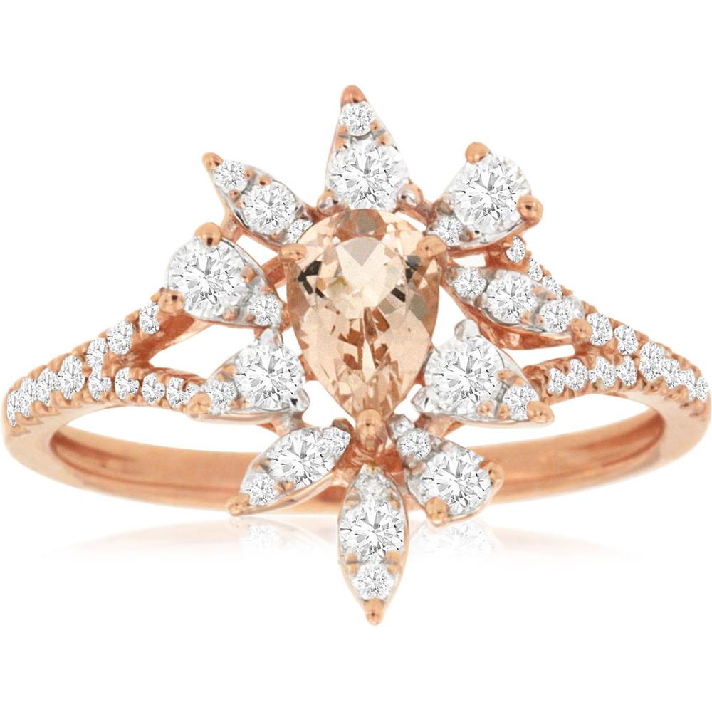 Royal 14K Rose Gold Morganite & Diamond Ring - 0.45 Carat Pear Diamond & 0.35 Carat Morganite