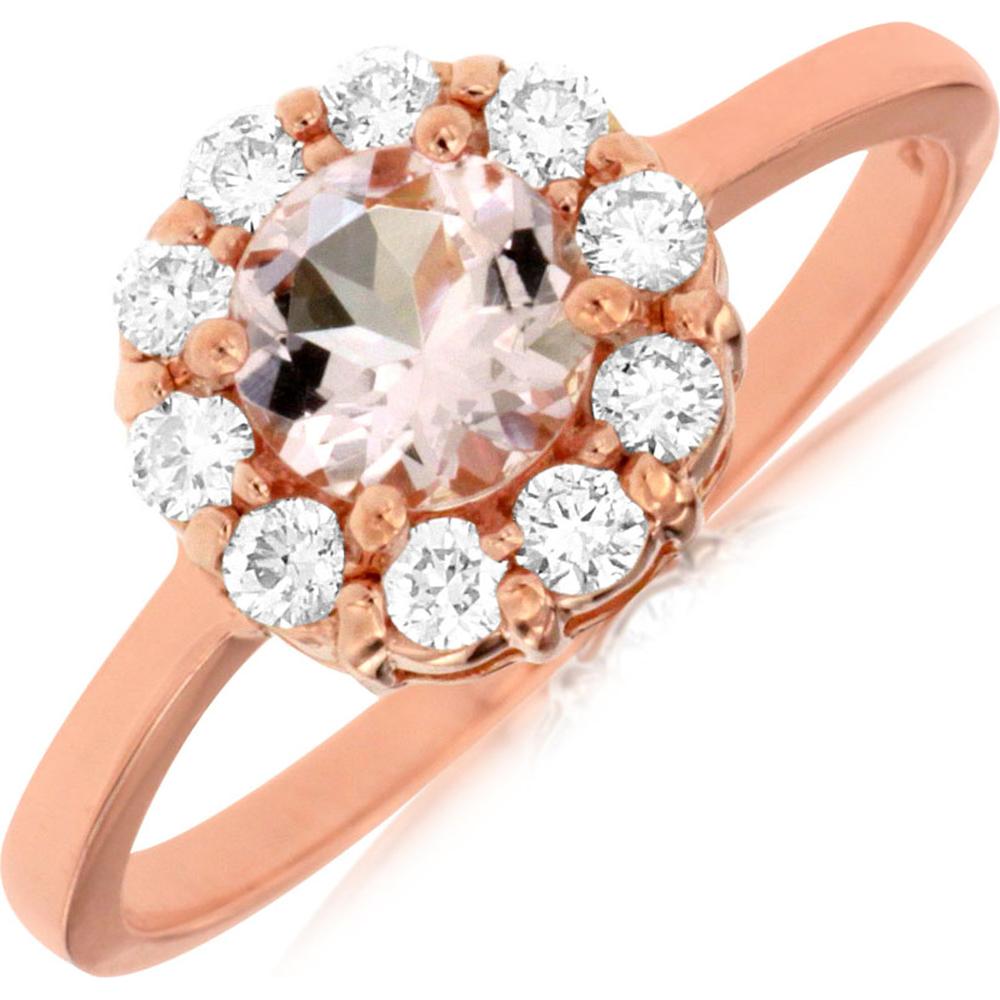 Royal 14K Rose Gold Morganite and Diamond Ring - 0.50 Carat Morganite, 0.30 Carat Diamond Total
