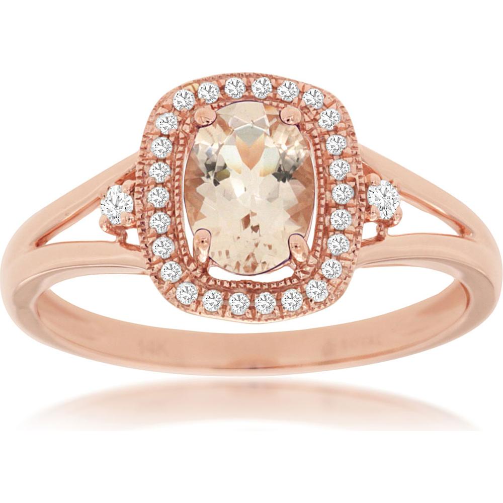 Royal 14K Rose Gold Morganite & Diamond Ring - 0.67 Carat Oval Morganite - 0.10 Carat Total Diamond Weight
