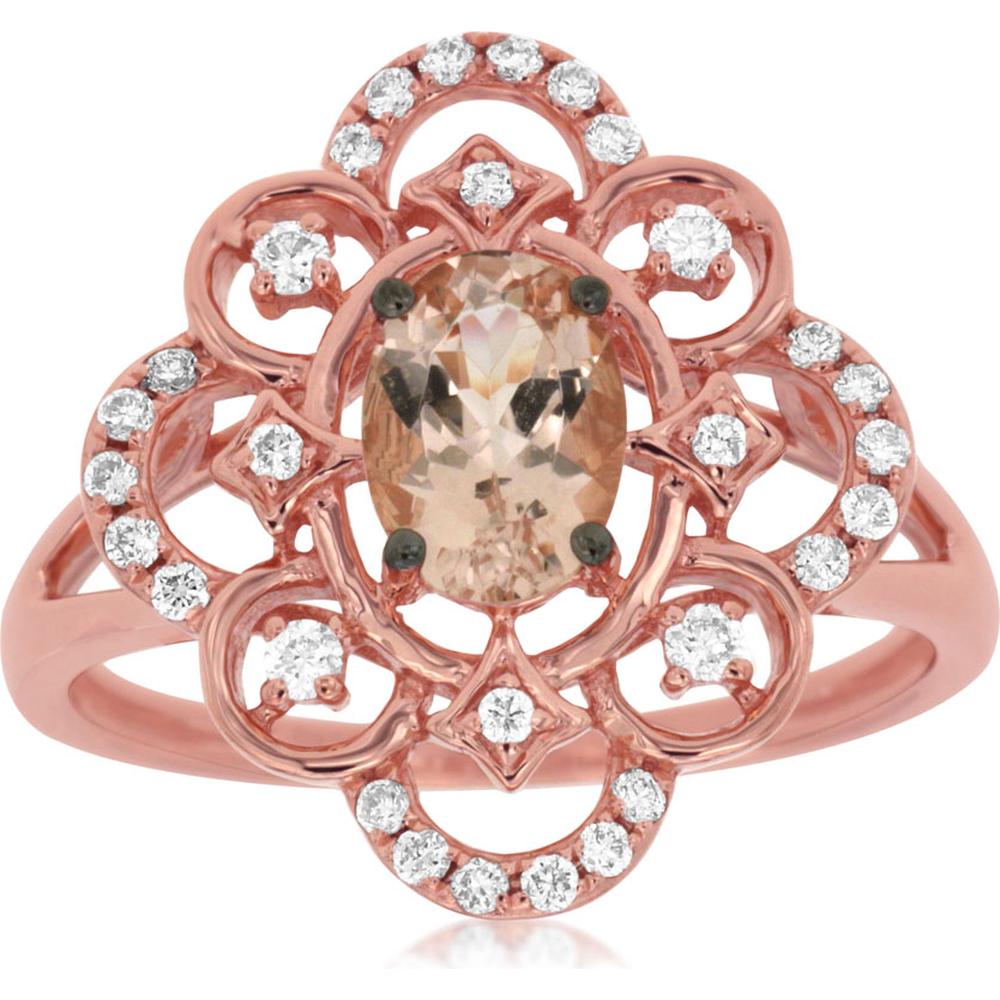 Royal 14K Rose Gold Morganite & Diamond Ring - 0.67 Carat Oval Morganite, 0.22 Carat Total Diamond Weight