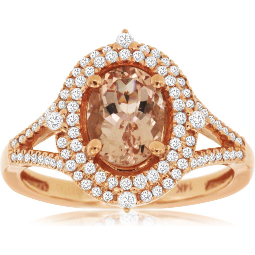 Royal 14K Rose Gold Morganite & Diamond Ring - 1.00 Carat Morganite, 0.33 Carat Diamond Total Weight