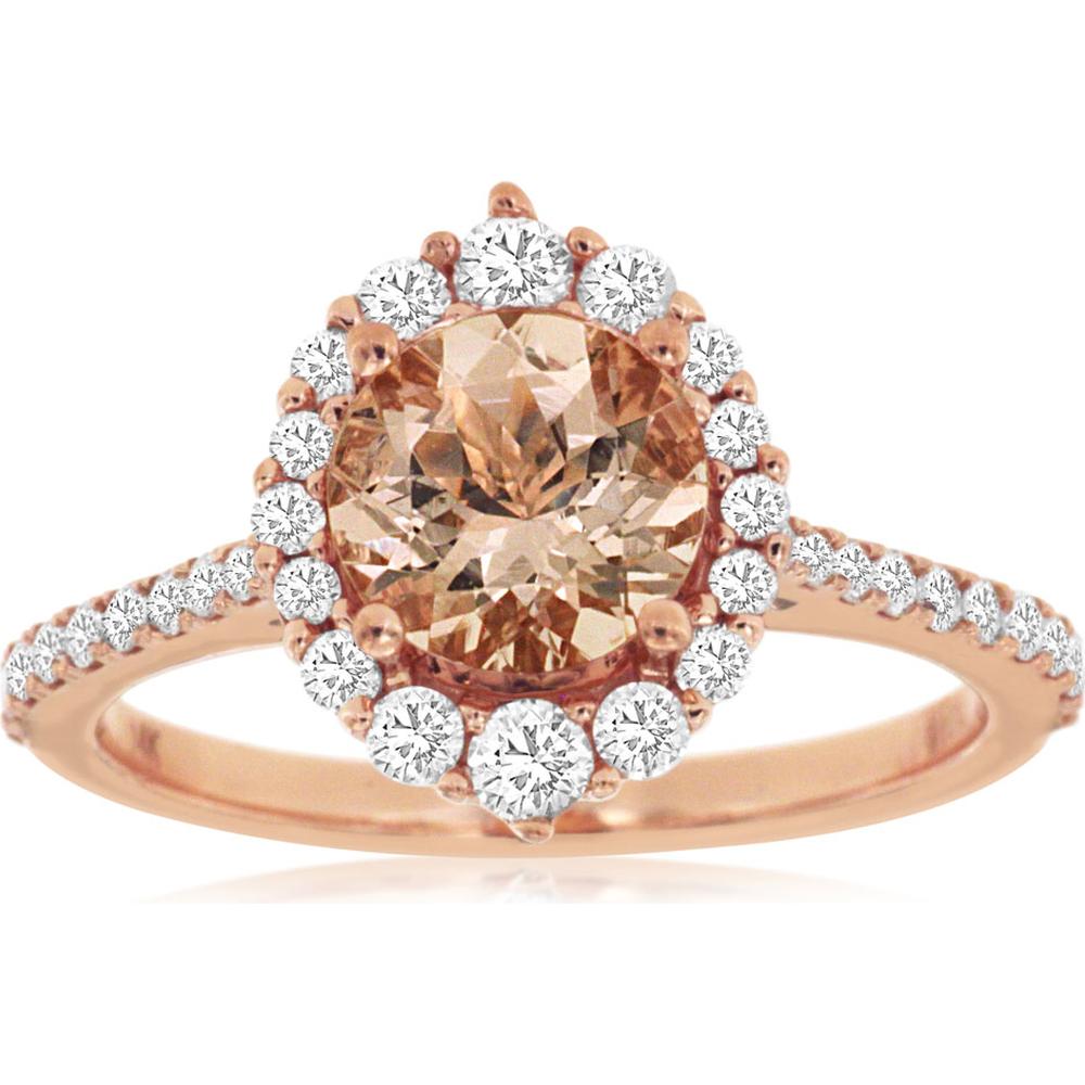 Royal 14K Rose Gold Morganite & Diamond Ring - 1.25 Carat Morganite, 0.49 Carat Diamonds
